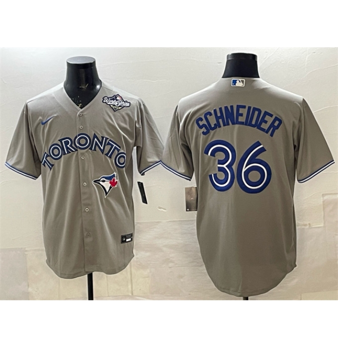 Men's Toronto Blue Jays #36 Davis Schneider Gray 2025 World Series Cool Base Stitched Baseball Jersey