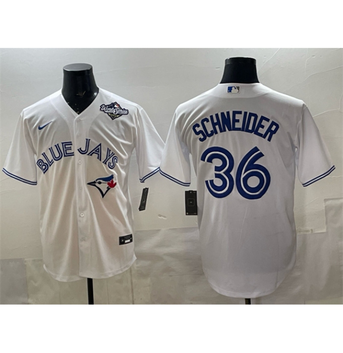 Men's Toronto Blue Jays #36 Davis Schneider White 2025 World Series Home Cool Base Stitched Baseball Jersey