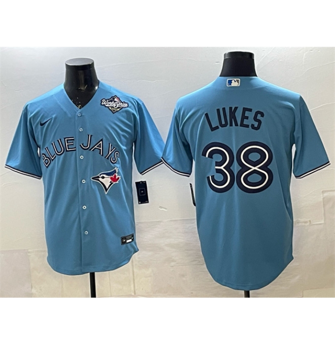 Men's Toronto Blue Jays #38 Nathan Lukes Blue 2025 World Series Cool Base Stitched Baseball Jersey