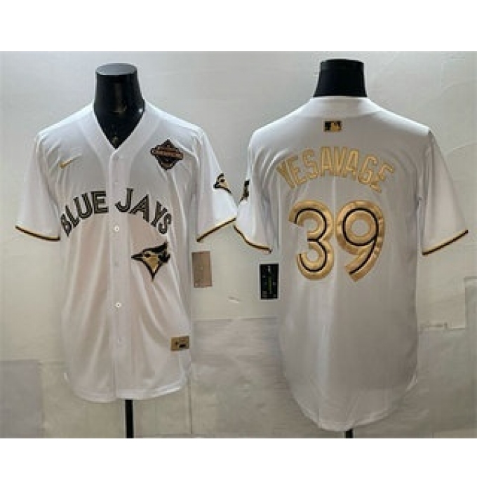 Men's Toronto Blue Jays #39 Trey Yesavage White Gold 2025 American League Champions Limited Stitched Jersey