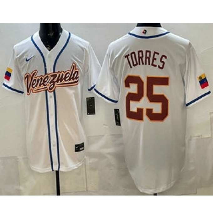 Men's Venezuela #25 Gleyber Torres White 2026 World Baseball Classic Cool Base Jersey