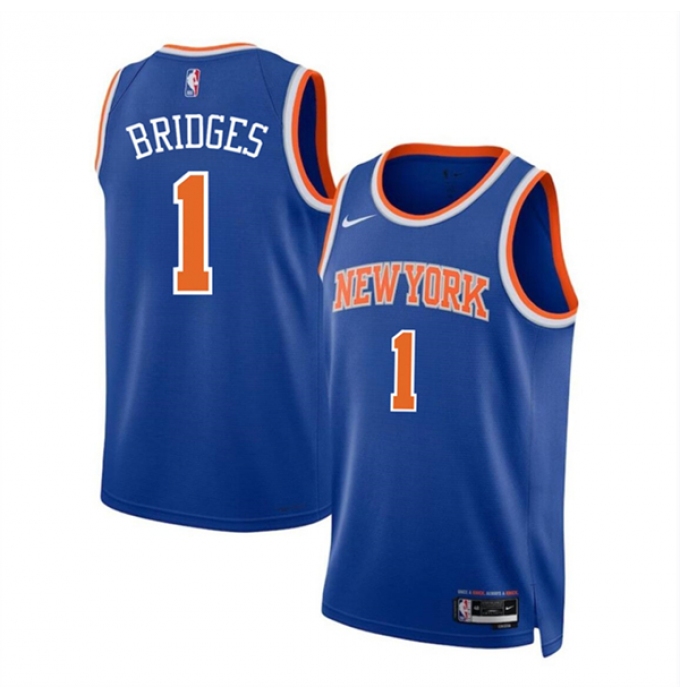 Men's New Yok Knicks #1 Mikal Bridges Blue Icon Edition Swingman Stitched Basketball Jersey