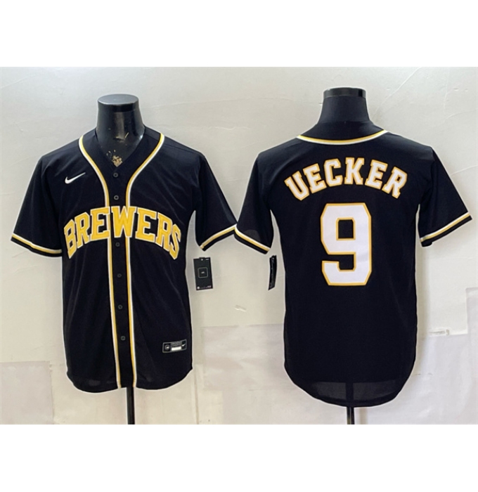 Men's Milwaukee Brewers #9 Bob Uecker 2026 Fashion Replica Black Out Stitched Baseball Jersey