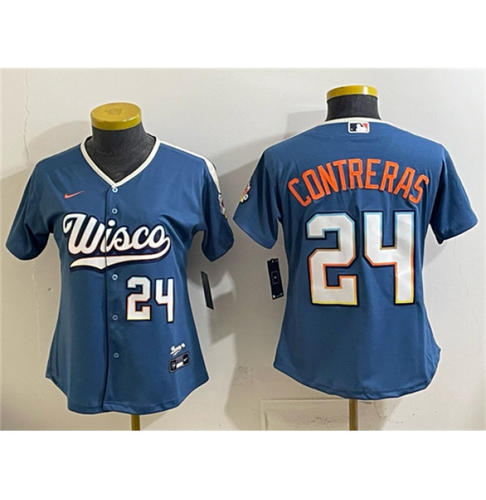 Women's Milwaukee Brewers #24 William Contreras Mineral Blue 2026 City Connect Stadium Stitched Baseball Jersey(Run Small)
