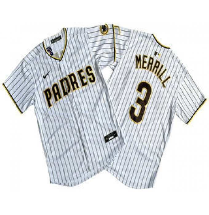 Men's San Diego Padres #3 Jackson Merrill White Pinstripe Limited Stitched Jersey