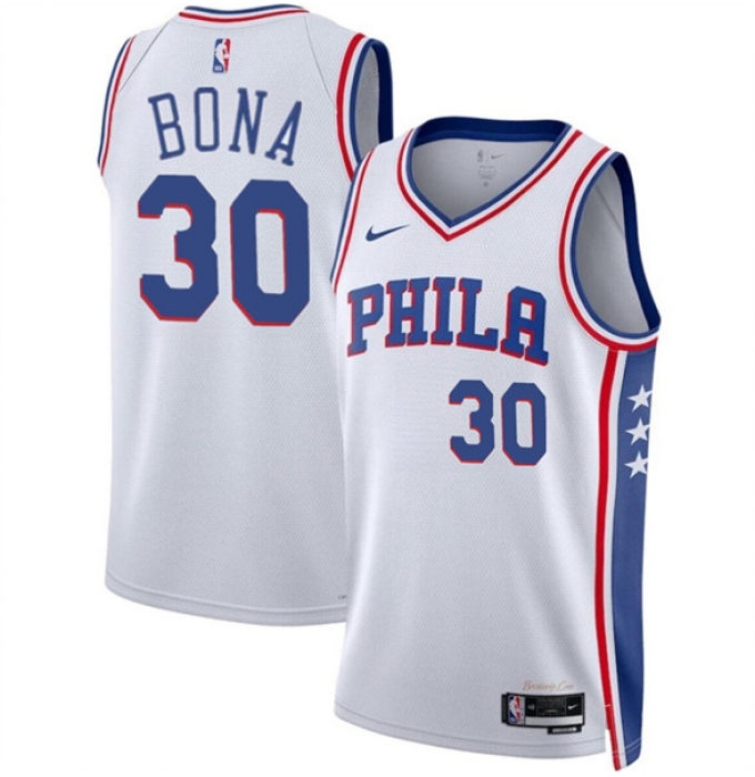 Men's Philadelphia 76ers #30 Adam Bona White 2024 Draft Association Edition Basketball Stitched Jersey