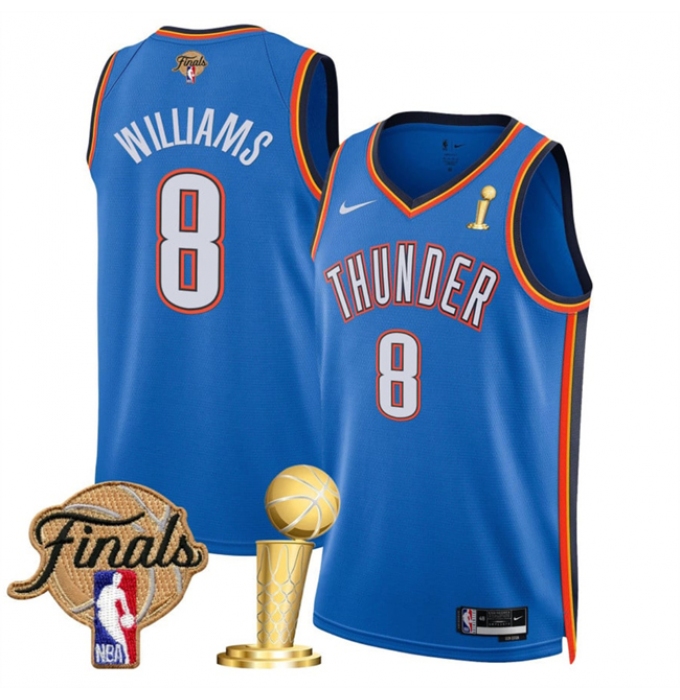 Men's Oklahoma City Thunder #8 Jalen Williams Blue 2025 Finals And Finals Champions Icon Edition Stitched Basketball Jersey