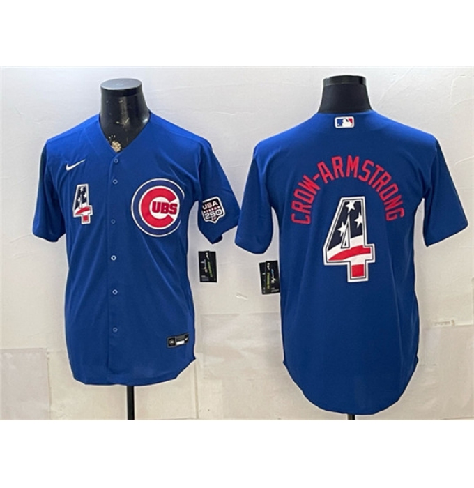 Men's Chicago Cubs #4 Pete Crow-Armstrong Royal 2026 USA 250 Fourth of July Stitched Baseball Jersey