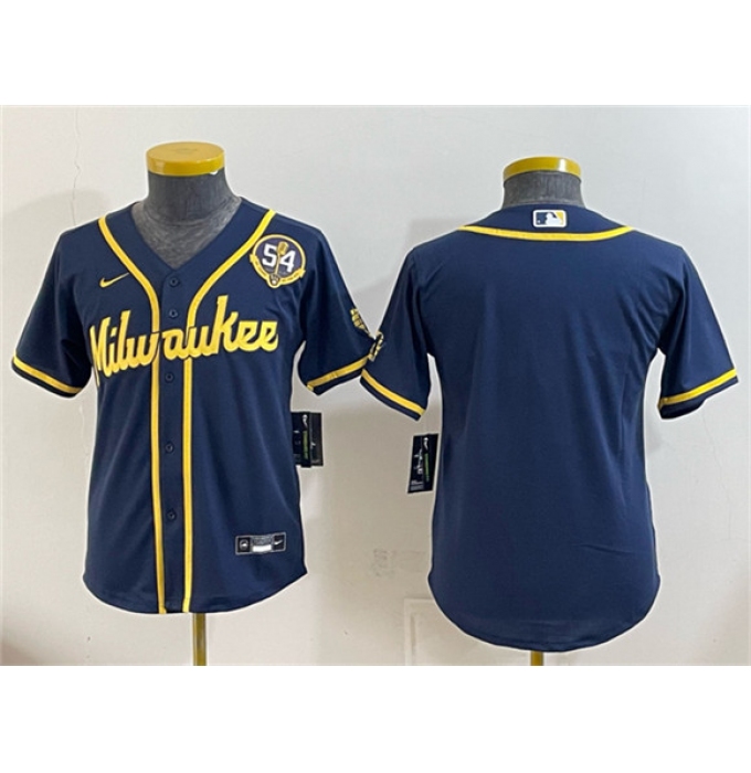 Youth Milwaukee Brewers Blank Navy With Home & Bob Uecker Limited Stitched Jersey