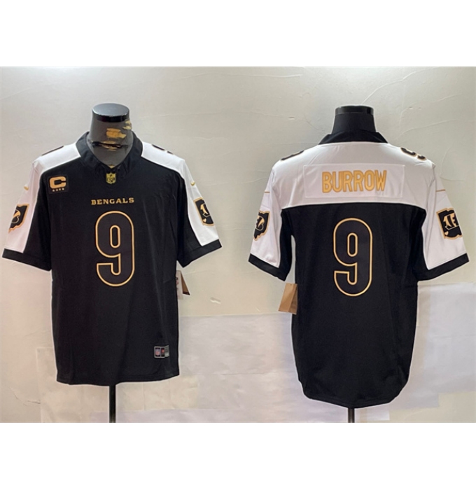 Men's Cincinnati Bengals #9 Joe Burrow Black Gold 2024 F.U.S.E With 4-Star C Limited Stitched Football Jersey