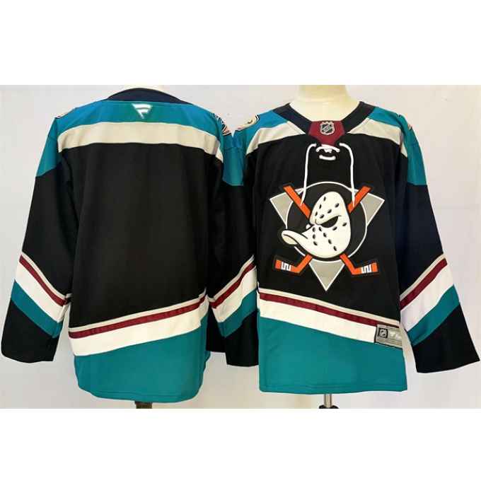 Men's Anaheim Ducks Blank Black Teal 2024-25 Stitched Jersey