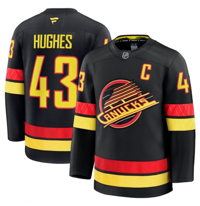 Men's Vancouver Canucks #43 Quinn Hughes Black 2024-25 Alternate Stitched Hockey Jersey