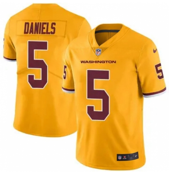 Men's Washington Commanders 5 Jayden Daniels Burgundy Rush Stitched Football Jersey