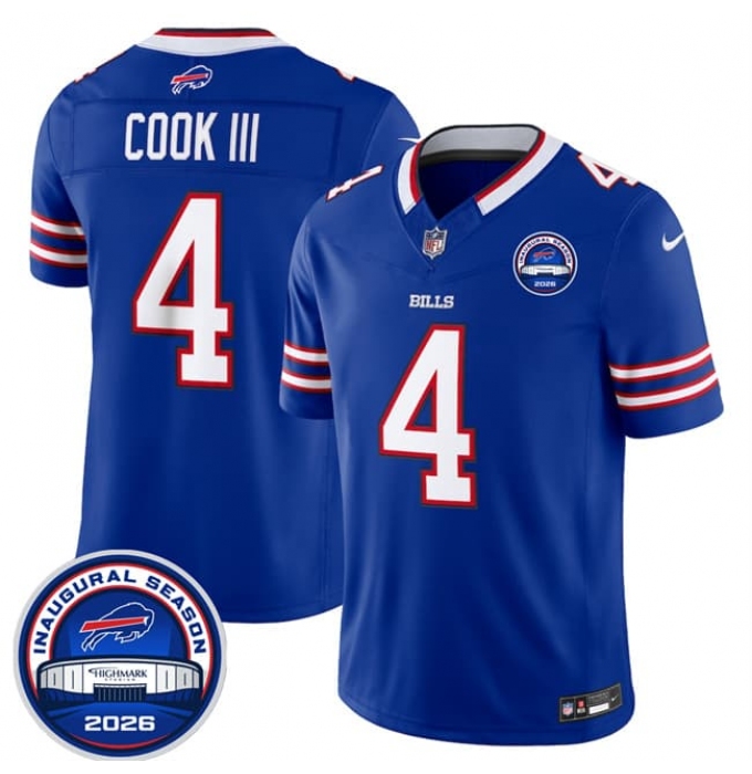 Men's Buffalo Bills #4 James Cook III Blue F.U.S.E. 2026 Inaugural Season at Highmark Stadium Football Stitched Jersey