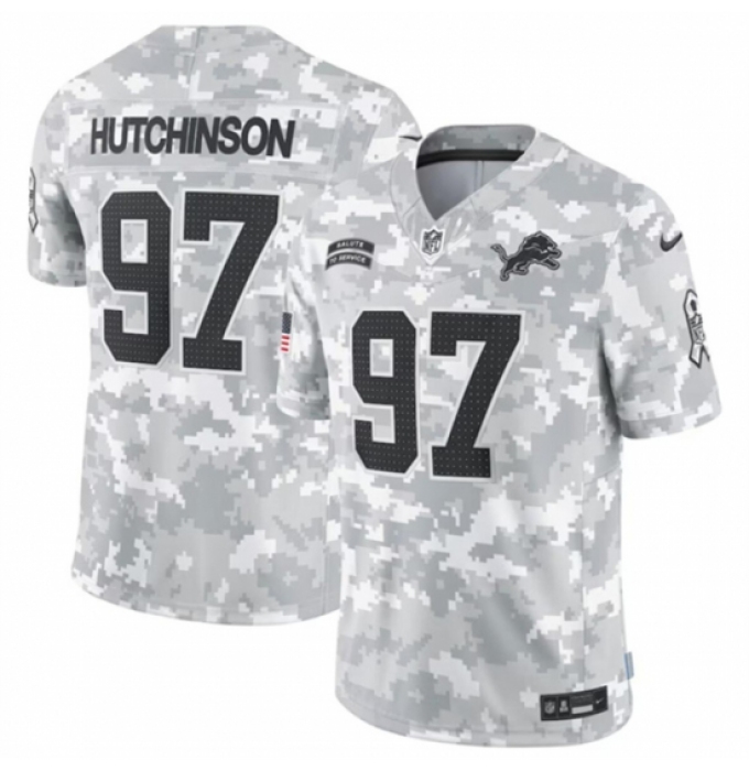 Youth Detroit Lions #97 Aidan Hutchinson 2024 F U S E Arctic Camo Salute To Service Limited Stitched Jersey