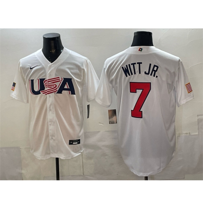 Men's USA Baseball #7 Bobby Witt Jr. White World Baseball Classic Stitched Jersey