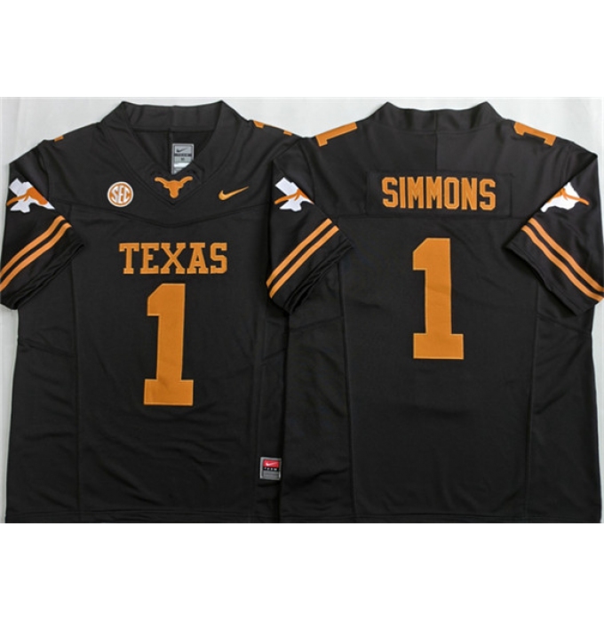 Men's Texas Longhorns #1 Colin Simmons Black 2026 F.U.S.E. Stitched Jersey