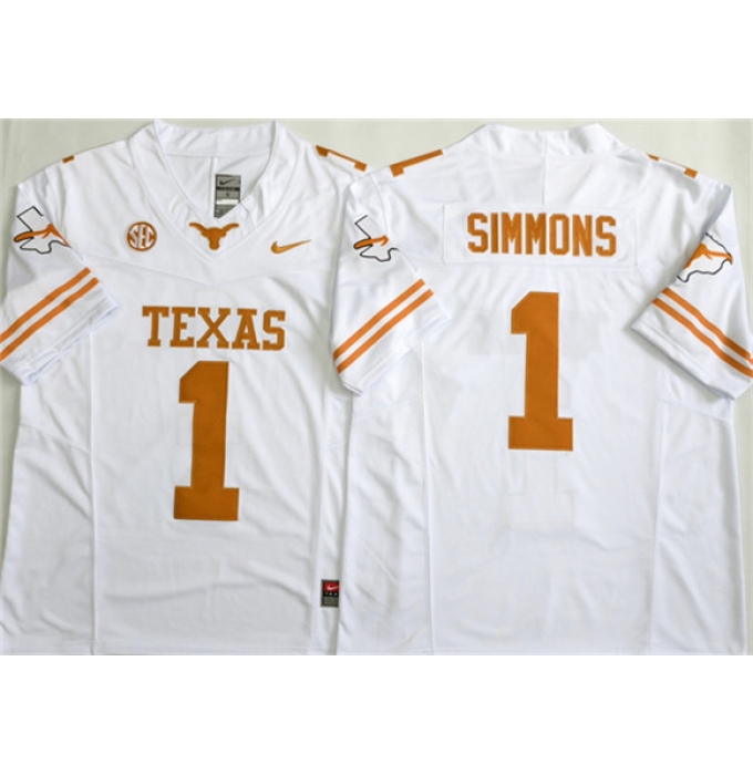 Men's Texas Longhorns #1 Colin Simmons White 2026 F.U.S.E. Stitched Jersey