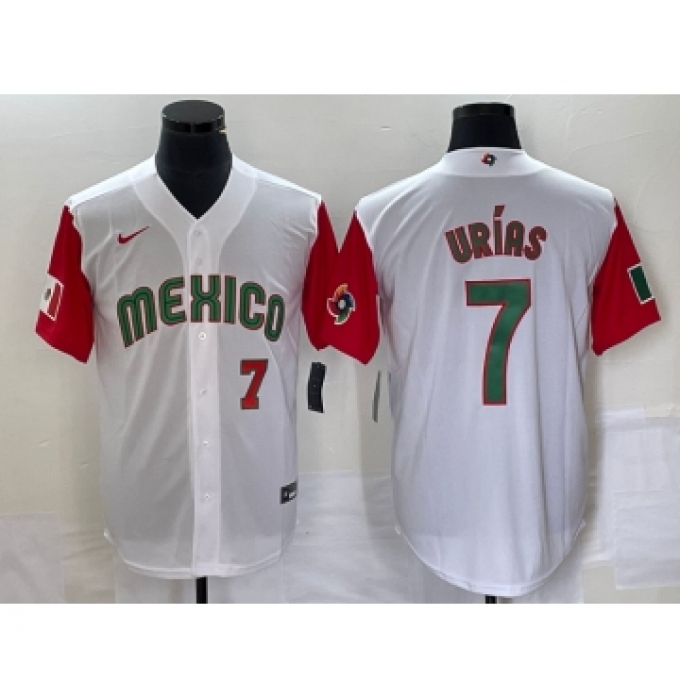 Men's Mexico Baseball #7 Julio Urias Number 2023 White Red World Classic Stitched Jersey52