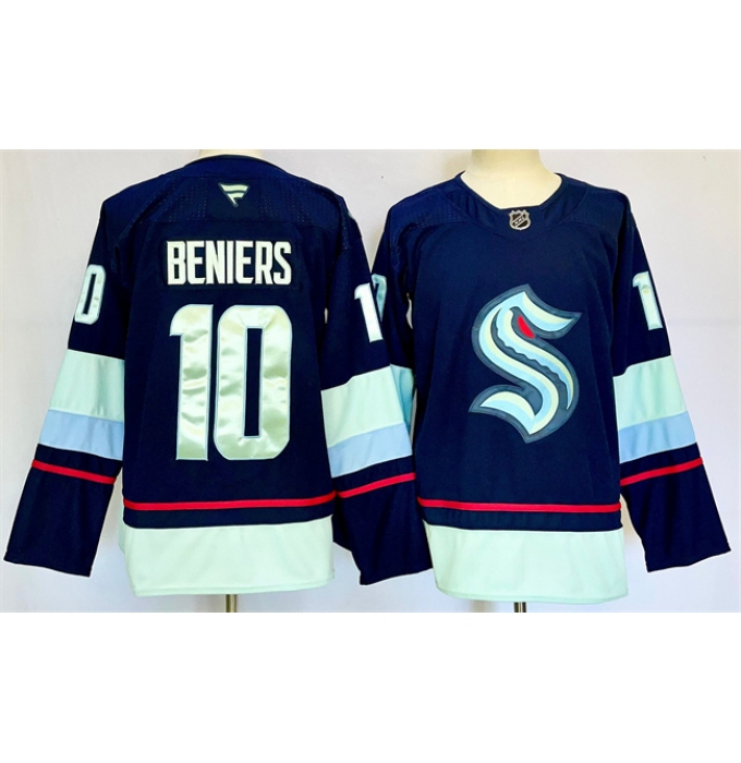 Men's Seattle Kraken #10 Matty Beniers Navy 2024-25 Home Stitched Hockey Jersey