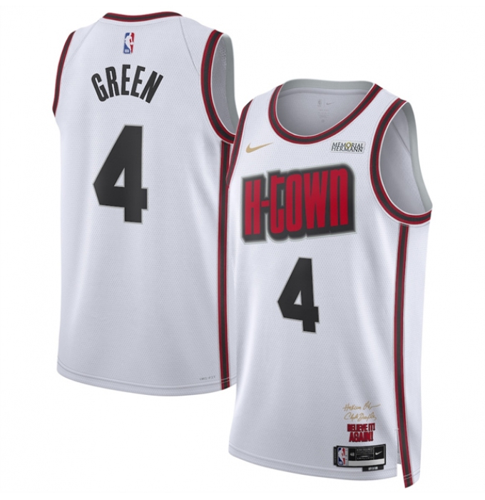 Men's Houston Rockets #4 Jalen Green White 2024-25 City Edition Stitched Jersey