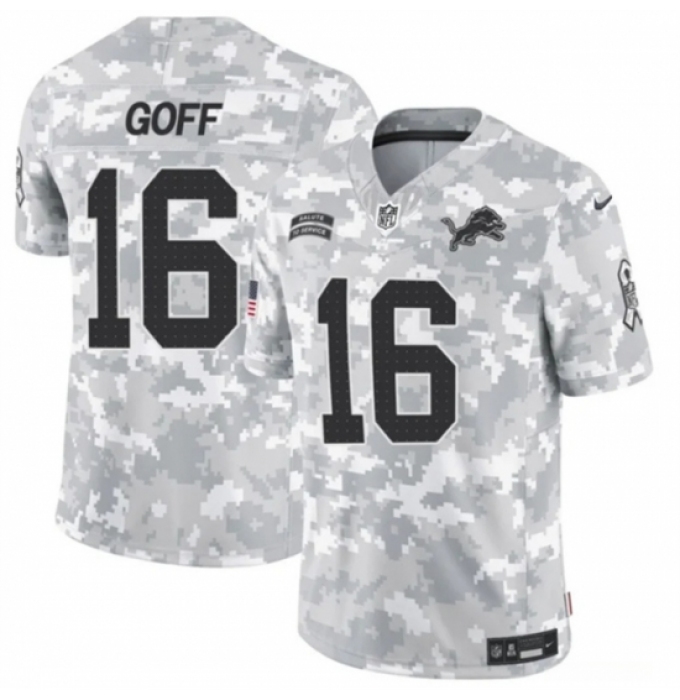 Youth Detroit Lions #16 Jared Goff 2024 F U S E Arctic Camo Salute To Service Limited Stitched Jersey