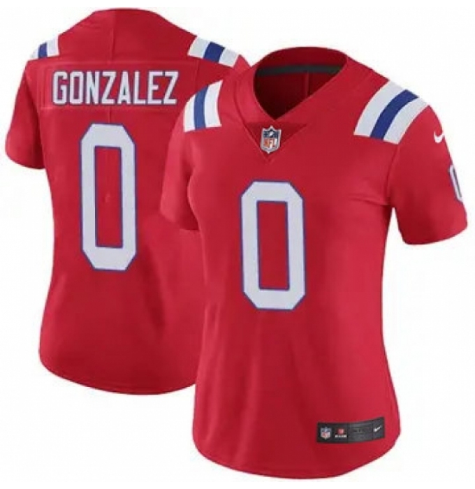 Women New England Patriots #0 Christian Gonzalez Red Stitched Vapor Limited Jersey