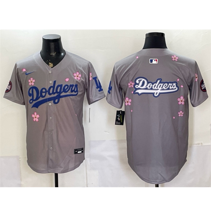 Men's Los Angeles Dodgers Team Big Logo Grey 2025 Tokyo Series Limited Stitched Baseball Jersey