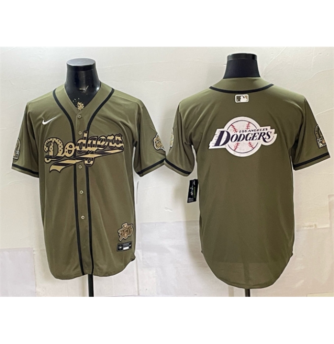 Men's Los Angeles Dodgers Team Big Logo Olive 2026 Armed Forces Day Stitched Baseball Jersey