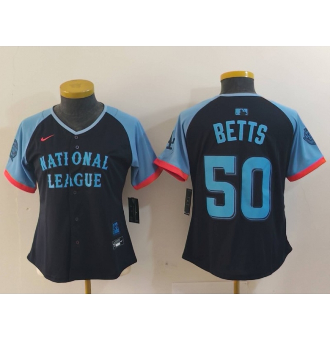 Women's Los Angeles Dodgers #50 Mookie Betts Navy 2024 All Star Limited Stitched Jersey