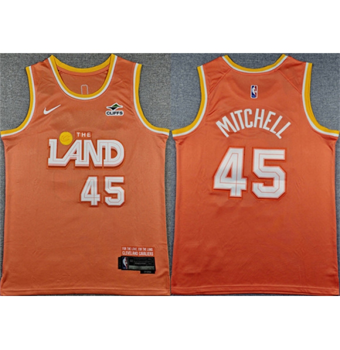 Men's Cleveland Cavaliers #45 Donovan Mitchell Orange 2025 City Edition Stitched Jersey