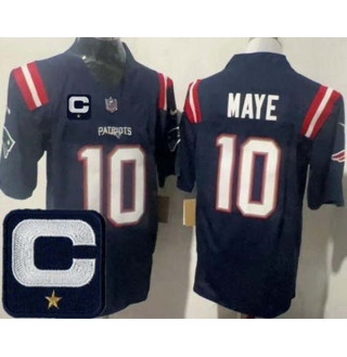 Men's New England Patriots #10 Drake Maye Limited Navy Captain FUSE Vapor Jersey
