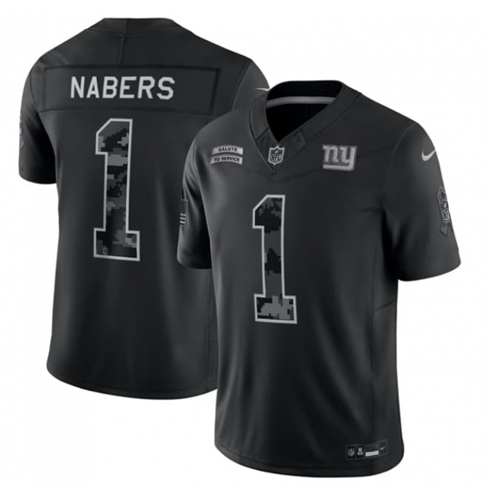Men's New York Giants #1 Malik Nabers Black F.U.S.E. 2026 Salute to Service Limited Football Stitched Jersey