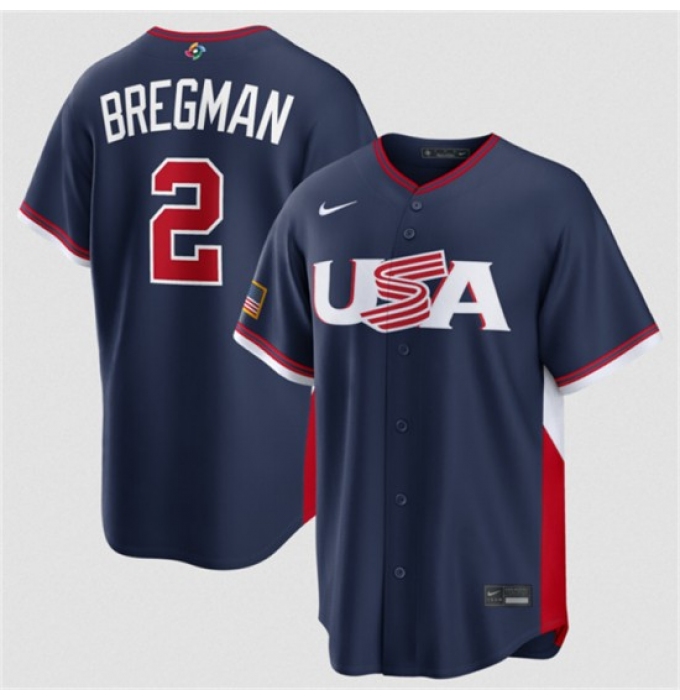 Men's USA Baseball #2 Alex Bregman Navy 2026 World Baseball Classic Road Stadium Stitched Jersey