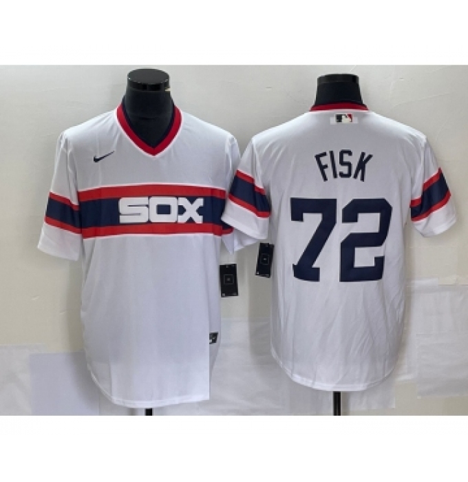 Men's Nike Chicago White Sox #72 Carlton Fisk White Throwback Cool Base Stitched Jersey