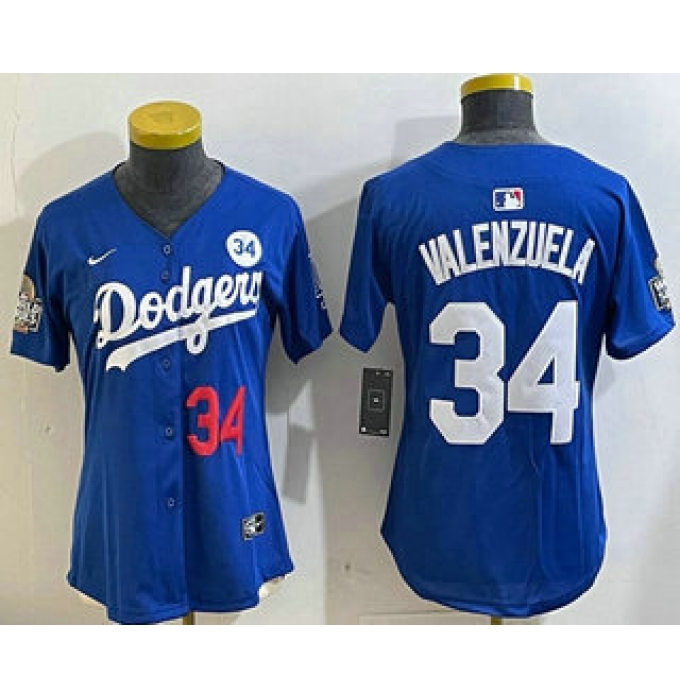 Women's Los Angeles Dodgers #34 Fernando Valenzuela Number Blue 2024 World Series With Fernando 34 Limited Stitched Jersey