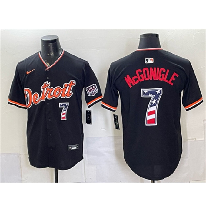 Men's Detroit Tigers #7 Kevin McGonigle Black 2026 USA 250 Fourth of July Stitched Baseball Jersey