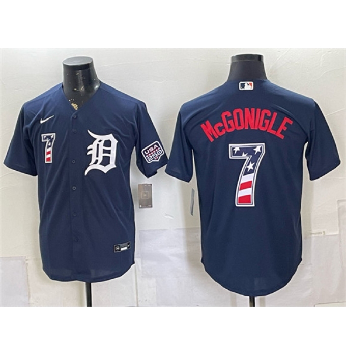 Men's Detroit Tigers #7 Kevin McGonigle Navy 2026 USA 250 Fourth of July Stitched Baseball Jersey