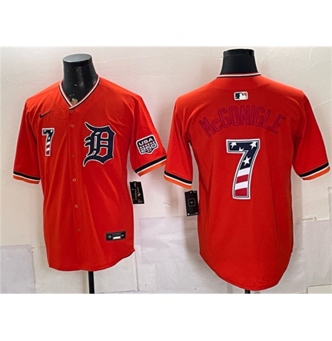Men's Detroit Tigers #7 Kevin McGonigle Orange 2026 USA 250 Fourth of July Stitched Baseball Jersey