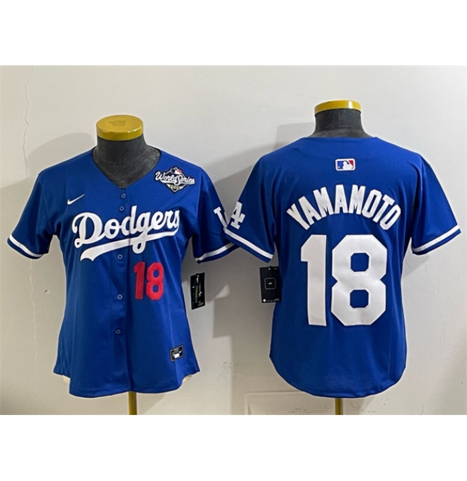 Youth Los Angeles Dodgers #18 Yoshinobu Yamamoto Royal 2025 World Series Limited Stitched Baseball Jersey