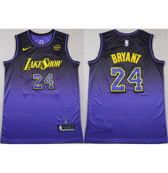 Men's Los Angeles Lakers #24 Kobe Bryant Purple 2024 Stitched Basketball Jersey