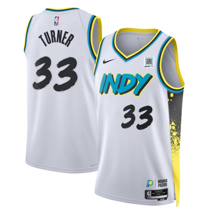 Men's Indiana Pacers #33 Myles Turner White 2024-25 City Edition Stitched Basketball Jersey