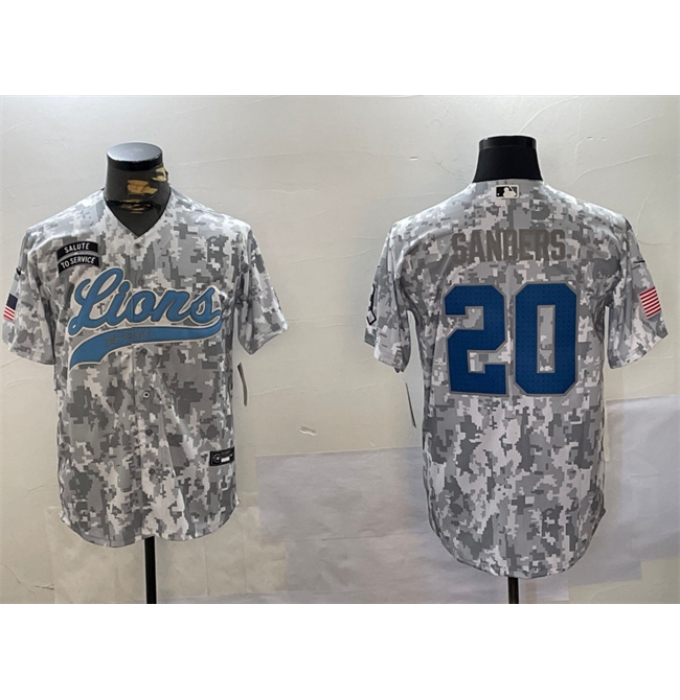 Men's Detroit Lions #20 Barry Sanders 2024 Arctic Camo Salute To Service Stitched Baseball Jersey