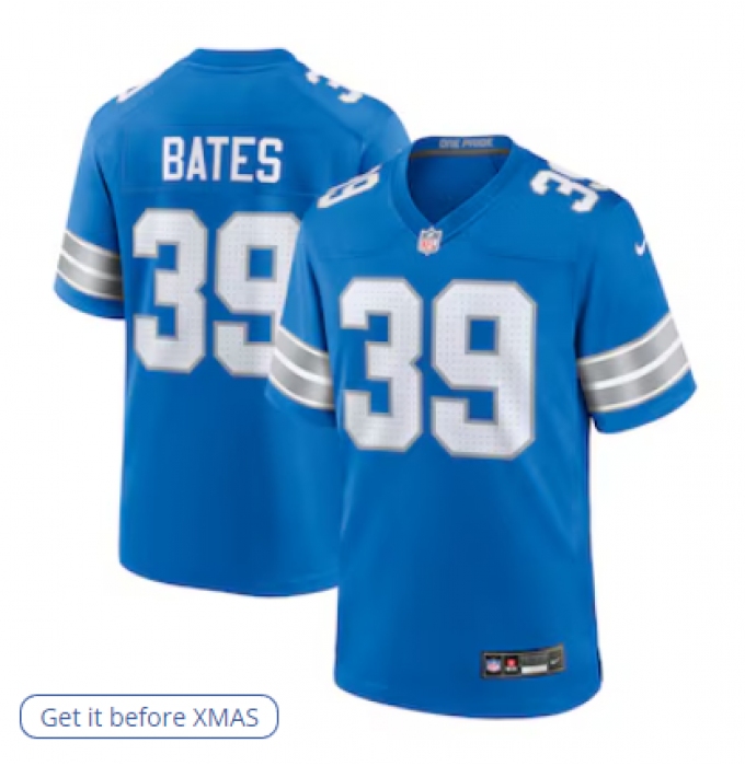 Men's Detroit Lions #39 Jake Bates Nike Blue Team Game Jersey