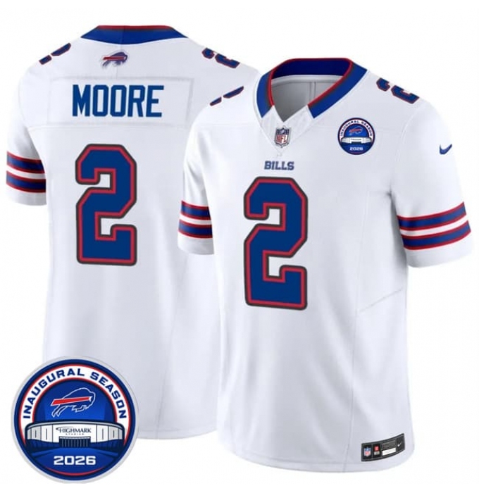 Men's Buffalo Bills #2 D.J. Moore White F.U.S.E. 2026 Inaugural Season at Highmark Stadium Football Stitched Jersey